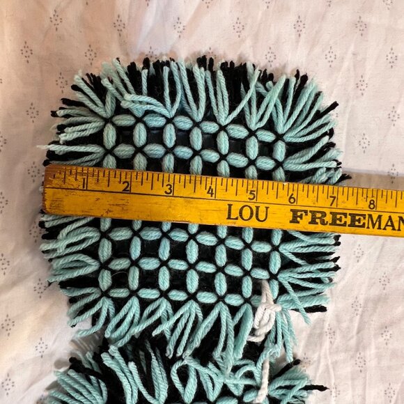 Handcrafted Woven Yarn Pot Holders Black & Aqua Square Set Of 2 7"x7" Kitchen De - Picture 3 of 7